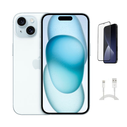 Refurbished Apple iPhone 15 A2846 (Fully Unlocked) 128GB Blue (Grade A) w/ Pre-Installed Tempered Glass