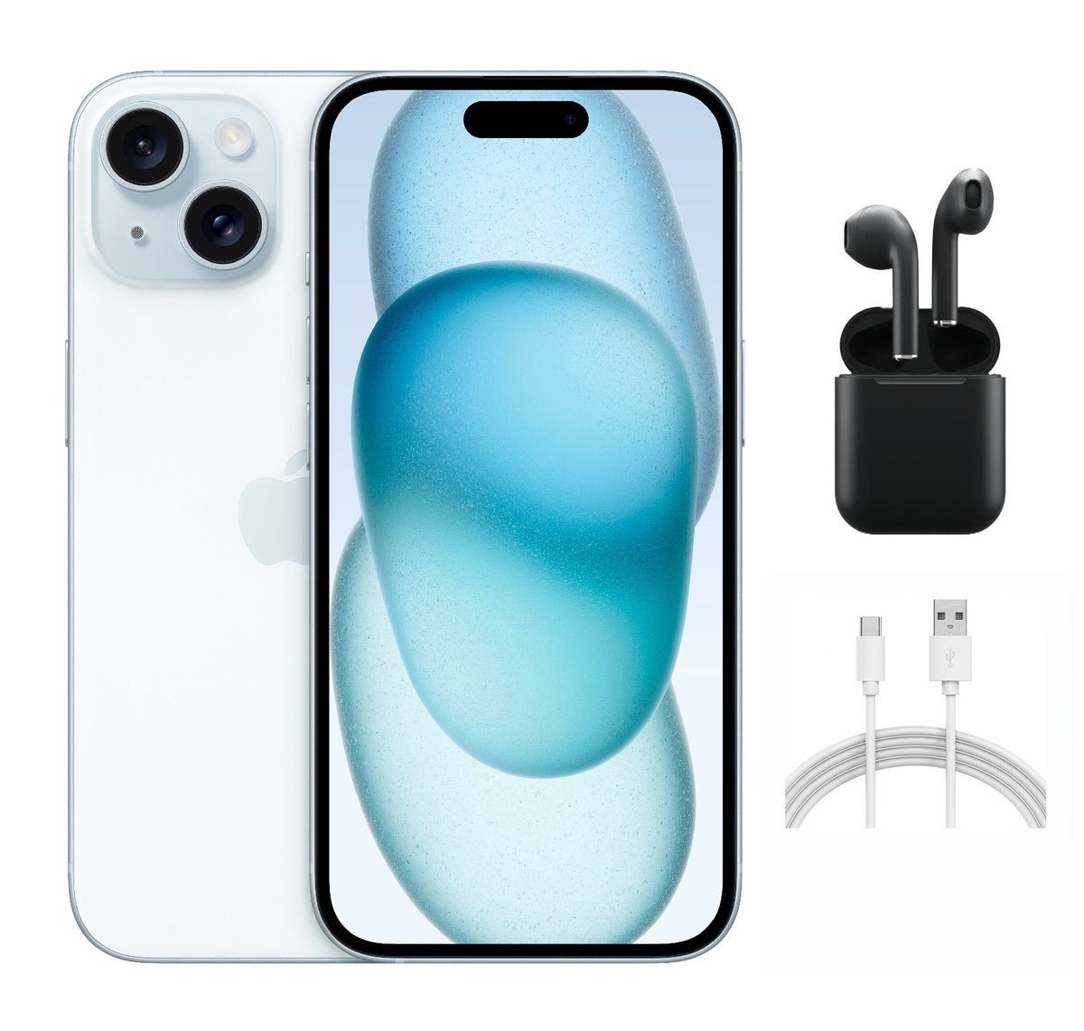Refurbished Apple iPhone 15 A2846 (Fully Unlocked) 128GB Blue (Grade B) w/ Wireless Earbuds
