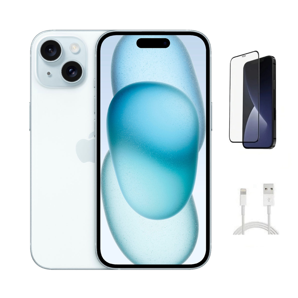 Refurbished Apple iPhone 15 A2846 (Fully Unlocked) 128GB Blue (Grade B) w/ Pre-Installed Tempered Glass