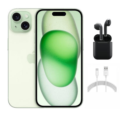Refurbished Apple iPhone 15 A2846 (Fully Unlocked) 128GB Green (Grade A) w/ Wireless Earbuds