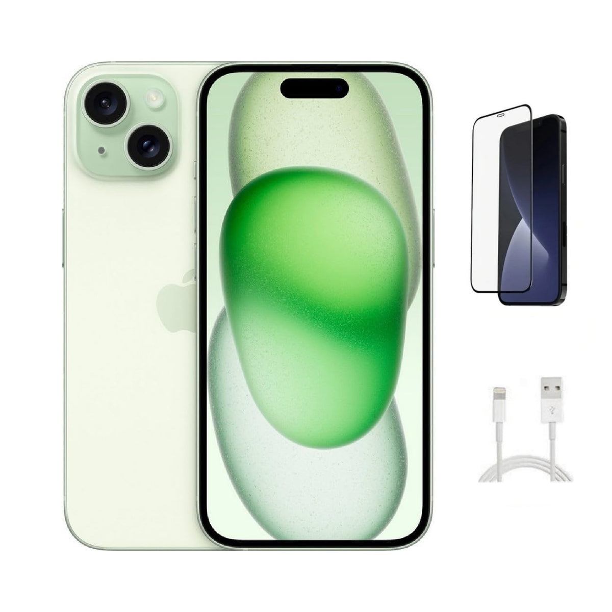 Refurbished Apple iPhone 15 A2846 (Fully Unlocked) 128GB Green (Grade A) w/ Pre-Installed Tempered Glass