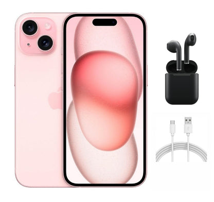 Refurbished Apple iPhone 15 A2846 (Fully Unlocked) 128GB Pink (Grade A) w/ Wireless Earbuds