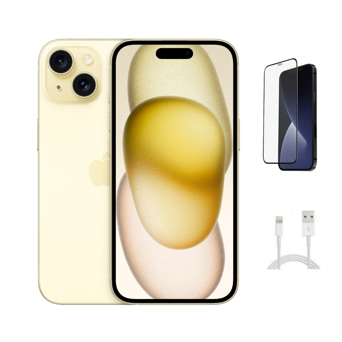 Refurbished Apple iPhone 15 A2846 (Fully Unlocked) 128GB Yellow (Grade A+) w/ Pre-Installed Tempered Glass