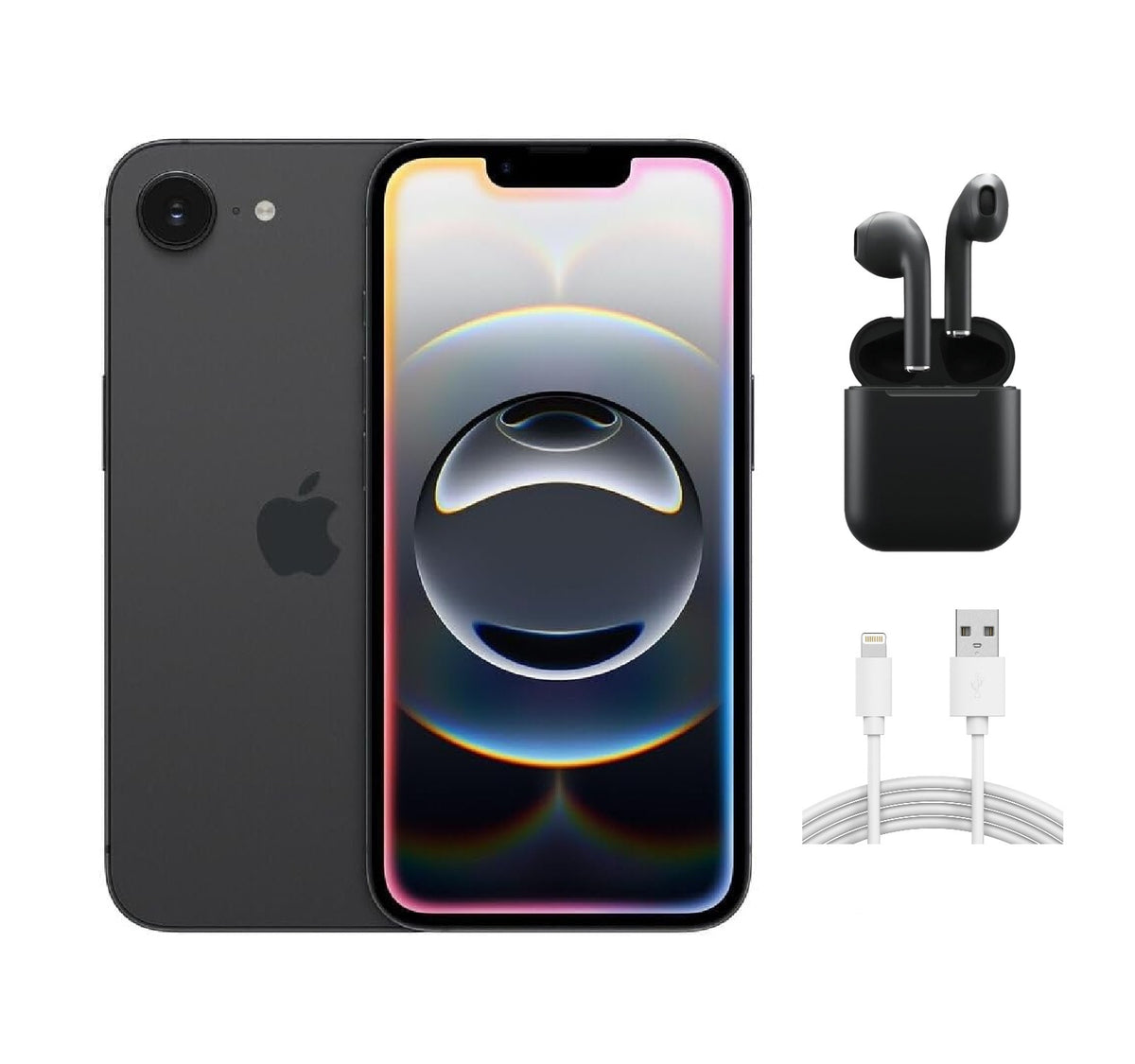 Refurbished Apple iPhone 16e A3212 (Fully Unlocked) 128GB Black (Grade B) w/ Wireless Earbuds