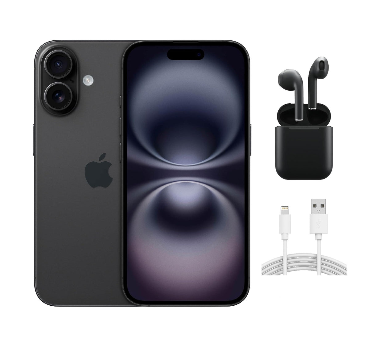 Refurbished Apple iPhone 16 Plus A3082 (Fully Unlocked) 128GB Black (Grade B) w/ Wireless Earbuds