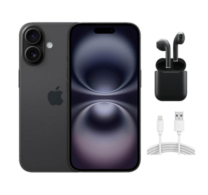 Refurbished Apple iPhone 16 Plus A3082 (Fully Unlocked) 128GB Black (Grade B) w/ Wireless Earbuds