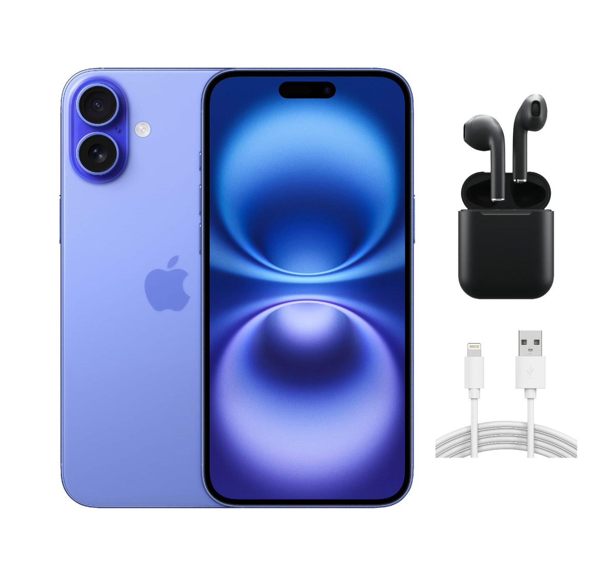 Refurbished Apple iPhone 16 Plus A3082 (Fully Unlocked) 128GB Ultramarine (Grade B) w/ Wireless Earbuds