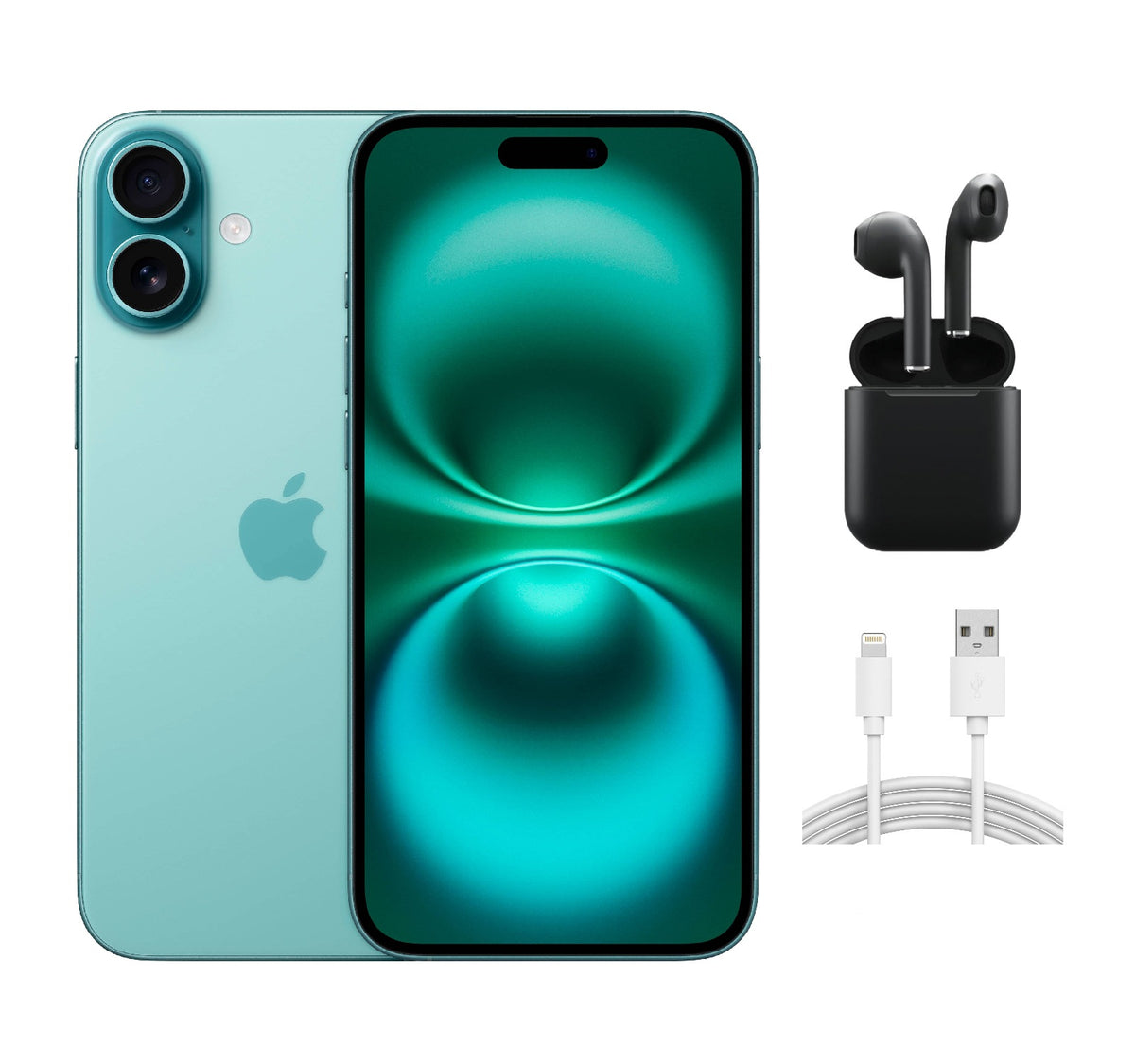 Refurbished Apple iPhone 16 Plus A3082 (Fully Unlocked) 128GB Teal (Grade A+) w/ Wireless Earbuds