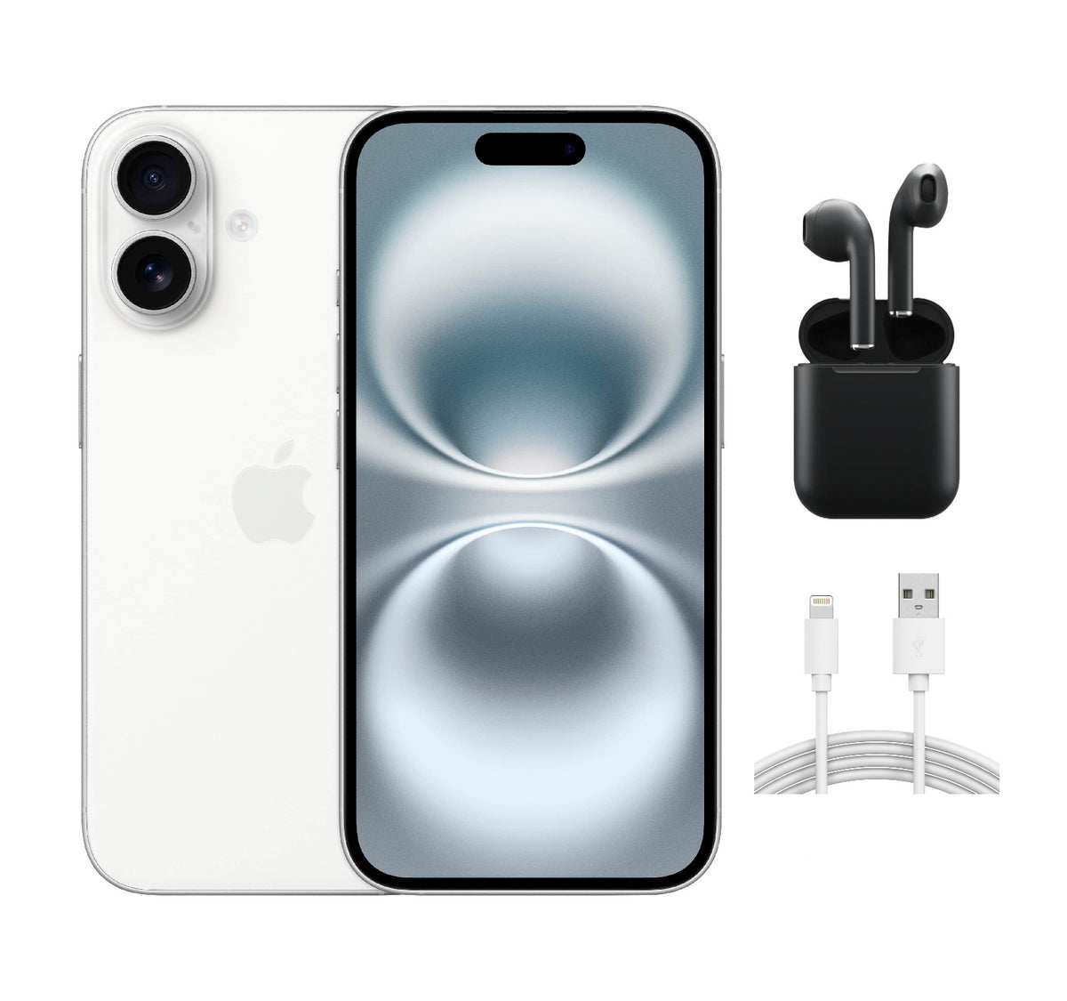 Refurbished Apple iPhone 16 Plus A3082 (Fully Unlocked) 128GB White (Grade B) w/ Wireless Earbuds