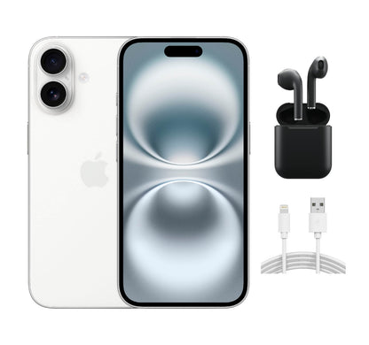 Refurbished Apple iPhone 16 Plus A3082 (Fully Unlocked) 128GB White (Grade B) w/ Wireless Earbuds