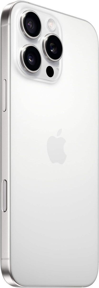 Refurbished Apple iPhone 16 Pro Max A3084 (Fully Unlocked) 256GB White Titanium (Grade A) Bundle with Pre-Installed Tempered Glass and Bluetooth Earbuds