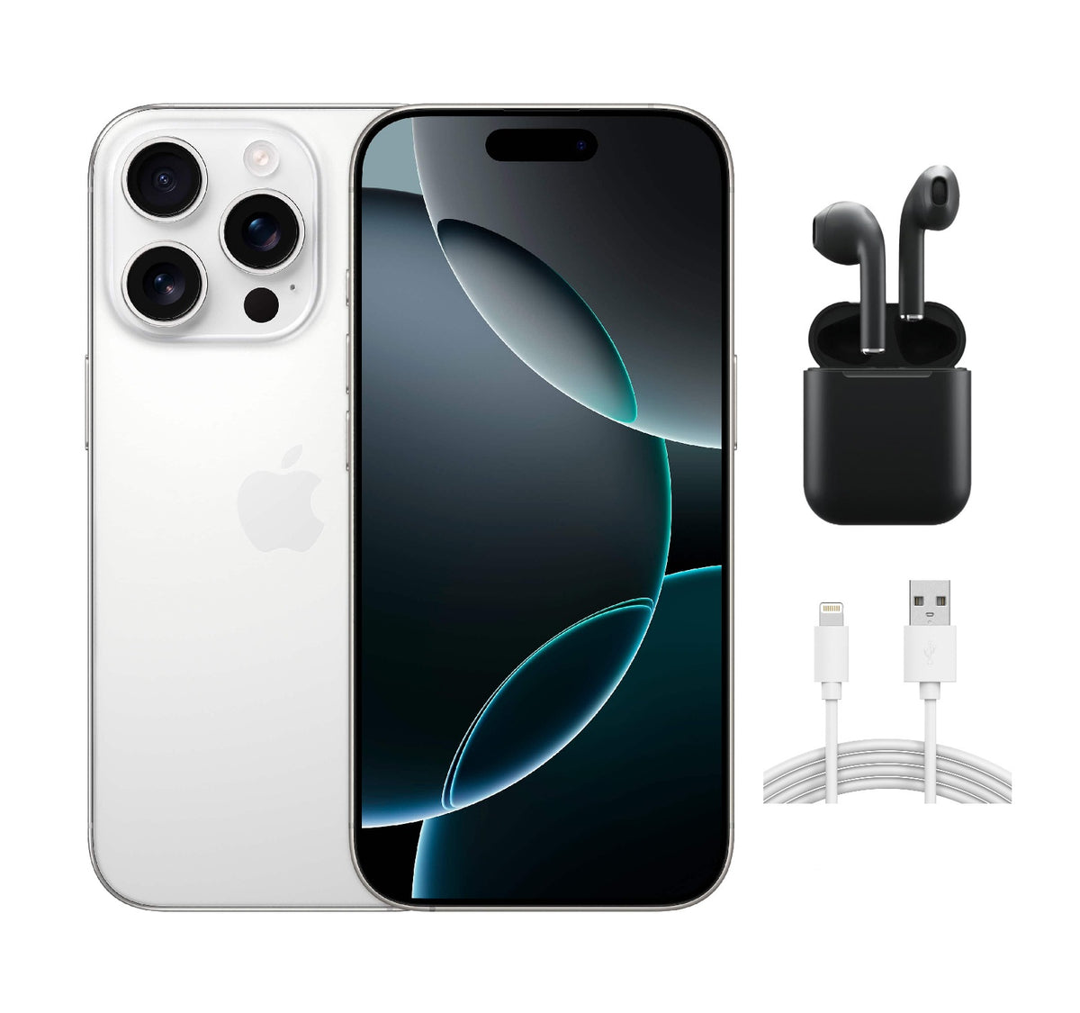 Refurbished Apple iPhone 16 Pro A3083 (Fully Unlocked) 128GB White Titanium (Grade B) w/ Wireless Earbuds