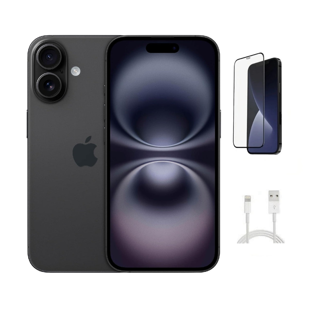 Refurbished Apple iPhone 16 A3081 (Fully Unlocked) 128GB Black (Grade B) w/ Pre-Installed Tempered Glass