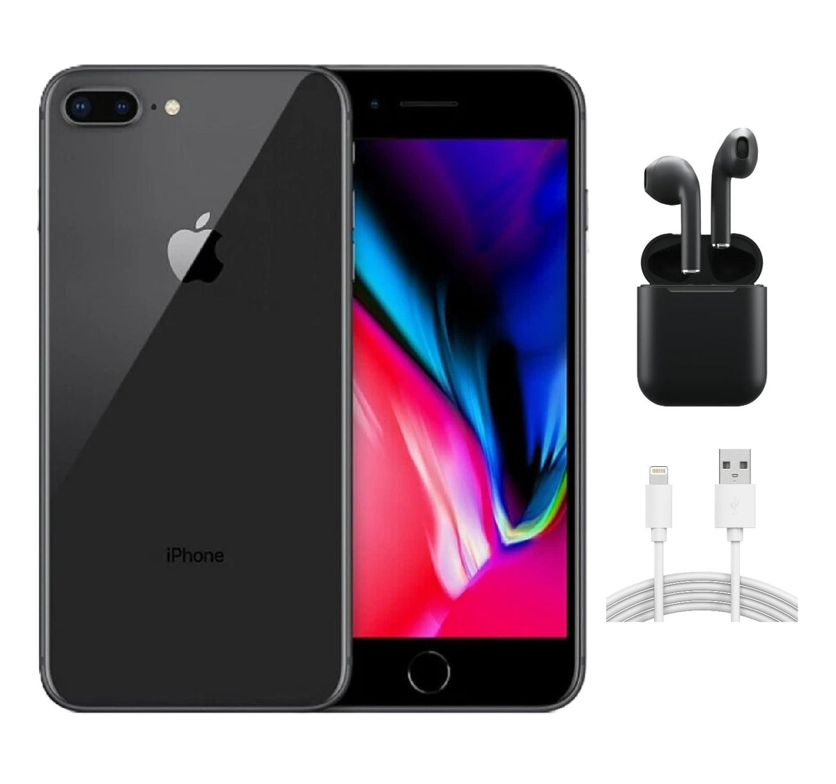 Restored iPhone 8 Plus (AT&T) 64GB Space Gray, with Wireless Earbuds (Refurbished)