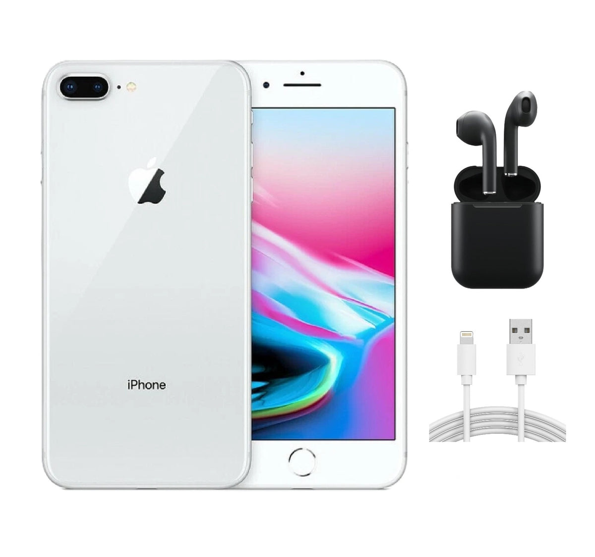 Refurbished Apple iPhone 8 Plus A1864 (Fully Unlocked) 64GB Silver (Grade B) w/ Wireless Earbuds