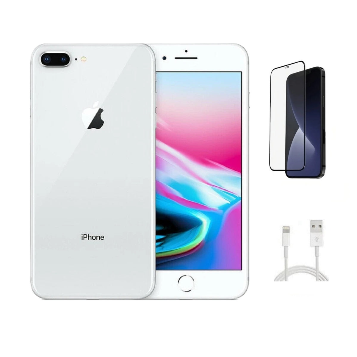 Refurbished Apple iPhone 8 Plus A1864 (Fully Unlocked) 64GB Silver (Grade B) w/ Pre-Installed Tempered Glass