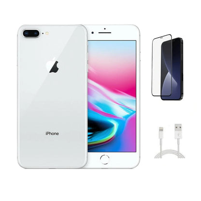 Refurbished Apple iPhone 8 Plus A1864 (Fully Unlocked) 64GB Silver (Grade B) w/ Pre-Installed Tempered Glass