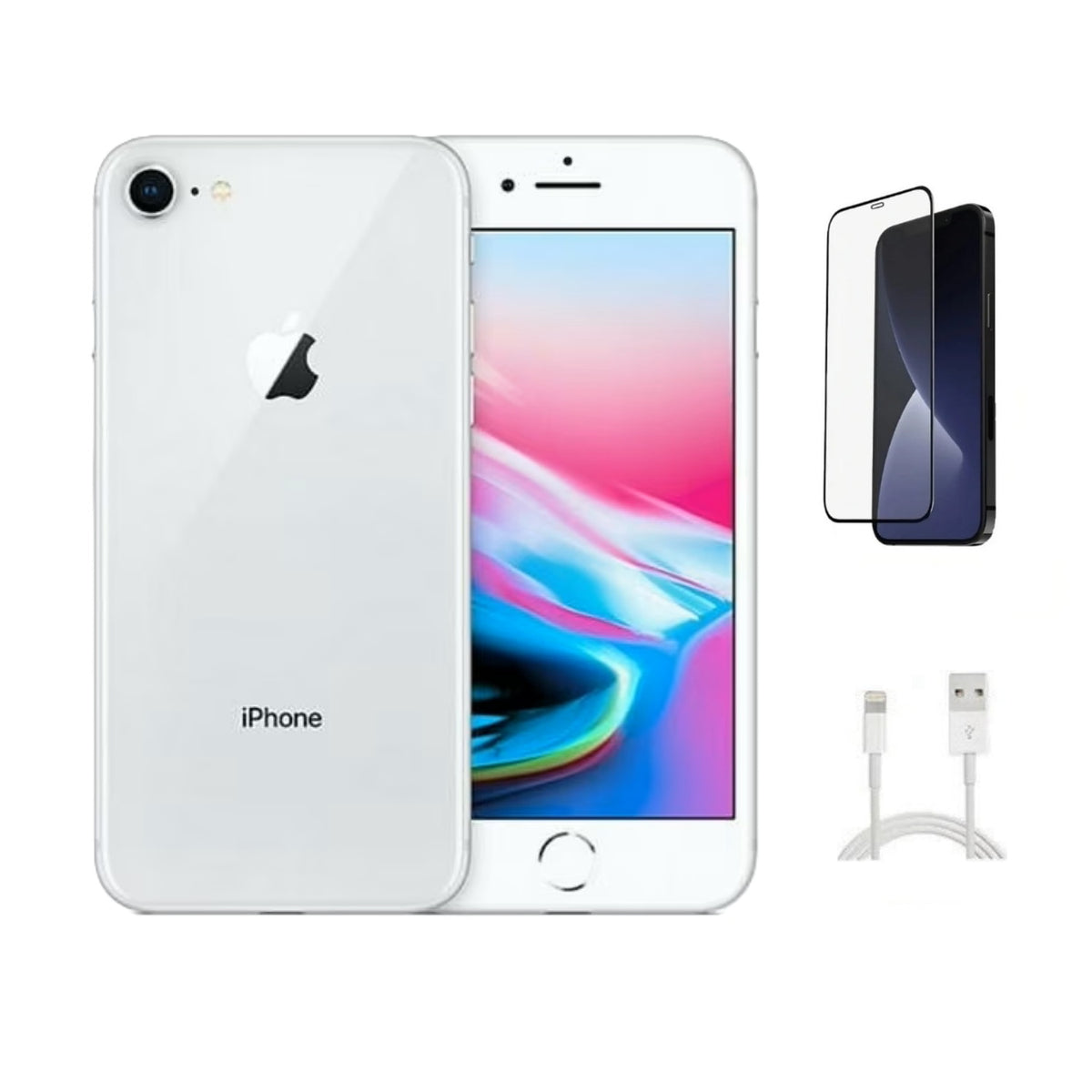 Refurbished Apple iPhone 8 A1905 (T-Mobile Only) 64GB Silver (Grade A+) w/ Pre-Installed Tempered Glass