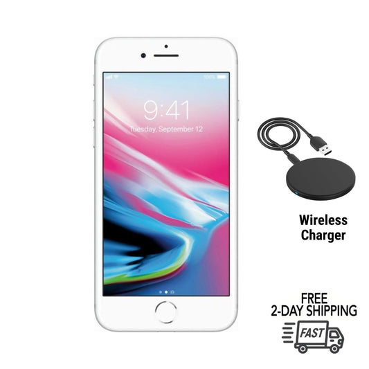 Refurbished Apple iPhone 8 A1863 (Fully Unlocked) 256GB Silver (Grade A+) w/ Wireless Charger