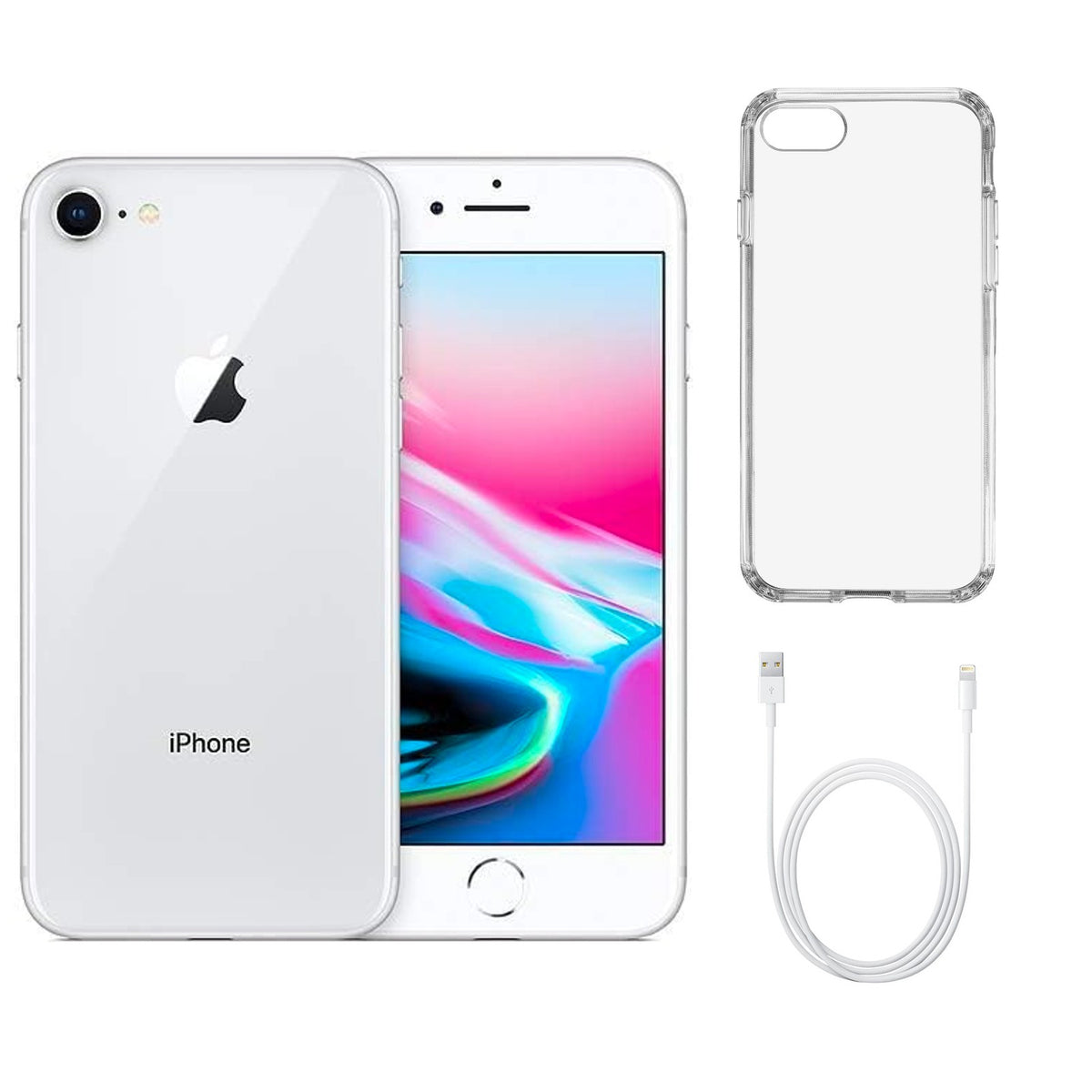 Refurbished Apple iPhone 8 A1863 (Fully Unlocked) 256GB Silver (Grade A+) w/ Clear Phone Case