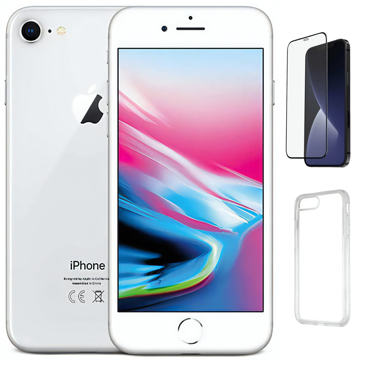 Restored Apple iPhone 8  (Fully Unlocked) 256GB Silver  with Case & Tempered Glass Screen Protector