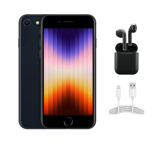 Refurbished Apple iPhone SE (3rd Gen) A2595 (Fully Unlocked) 128GB Black w/ Wireless Earbuds