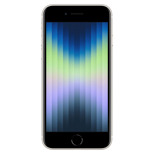Refurbished Apple iPhone SE (3rd Gen) A2595 (Fully Unlocked) 128GB Starlight (Grade A) Bundle with Pre-Installed Tempered Glass and Bluetooth Earbuds