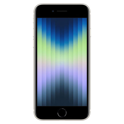 Refurbished Apple iPhone SE (3rd Gen) A2595 (Fully Unlocked) 128GB Starlight (Grade A) Bundle with Pre-Installed Tempered Glass and Bluetooth Earbuds