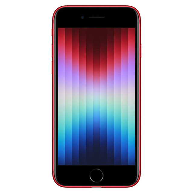 Refurbished Apple iPhone SE (3rd Gen) A2595 (Fully Unlocked) 64GB Red (Grade A) Bundle with Pre-Installed Tempered Glass and Bluetooth Earbuds