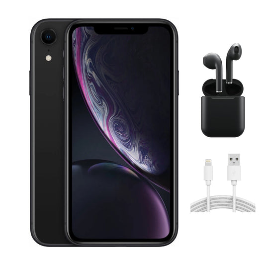 Refurbished Apple iPhone XR A1984 (Fully Unlocked) 128GB Black (Grade A) w/ Wireless Earbuds
