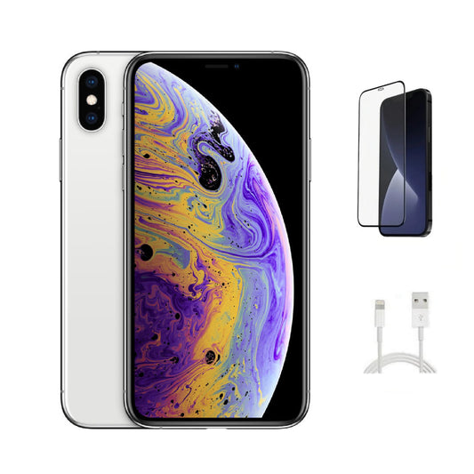 Refurbished Apple iPhone XS Max A1921 (Fully Unlocked) 256GB Silver (Grade A+) w/ Pre-Installed Tempered Glass