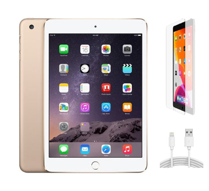Refurbished Apple iPad Mini 3 A1600 (WiFi + Cellular Unlocked) 64GB Gold (Grade A+) w/ Pre-Installed Tempered Glass