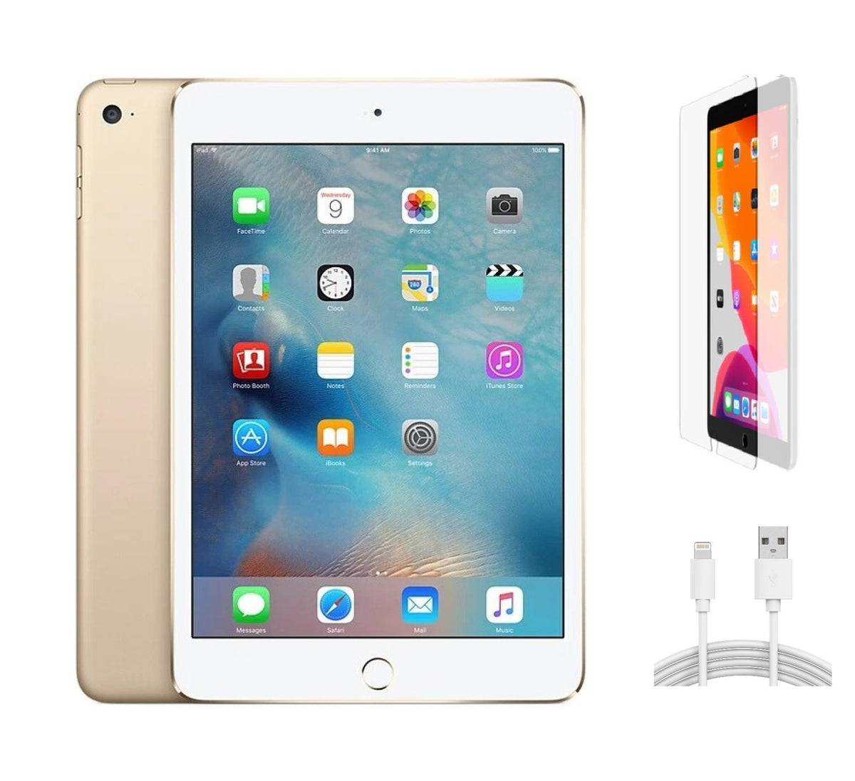 Refurbished Apple iPad Mini 4 A1550 (WiFi + Cellular Unlocked) 32GB Gold (Grade A+) w/ Pre-Installed Tempered Glass