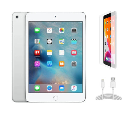 Refurbished Apple iPad Mini 4 A1538 (WiFi) 128GB Silver (Grade A) w/ Pre-Installed Tempered Glass