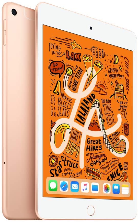 Refurbished Apple iPad Mini 5 A2126 (WiFi + Cellular Unlocked) 64GB Gold (Grade A) Bundle with Pre-Installed Tempered Glass and Bluetooth Earbuds