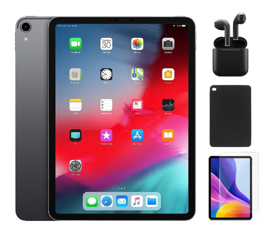 Refurbished Apple iPad Pro 11" (2018) A2013 (WiFi + Cellular Unlocked) 1TB Space Gray (Grade B) Bundle with Case, Wireless Earbuds,Tempered Glass Screen Protector