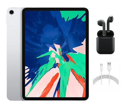 Refurbished Apple iPad Pro 11 (2018) A2013 (WiFi + Cellular Unlocked) 64GB Silver (Grade A+) w/ Wireless Earbuds