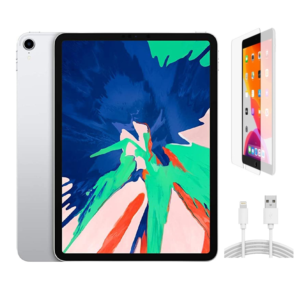 Refurbished Apple iPad Pro 11 (2018) A2013 (WiFi + Cellular Unlocked) 64GB Silver (Grade A+) w/ Pre-Installed Tempered Glass