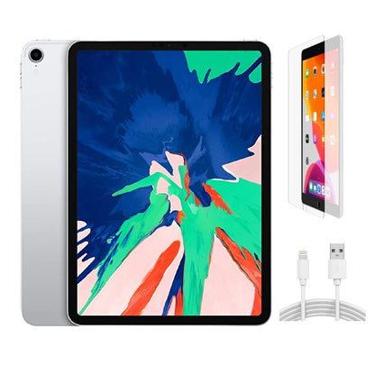 Refurbished Apple iPad Pro 11 (2018) A2013 (WiFi + Cellular Unlocked) 64GB Silver (Grade A) w/ Pre-Installed Tempered Glass