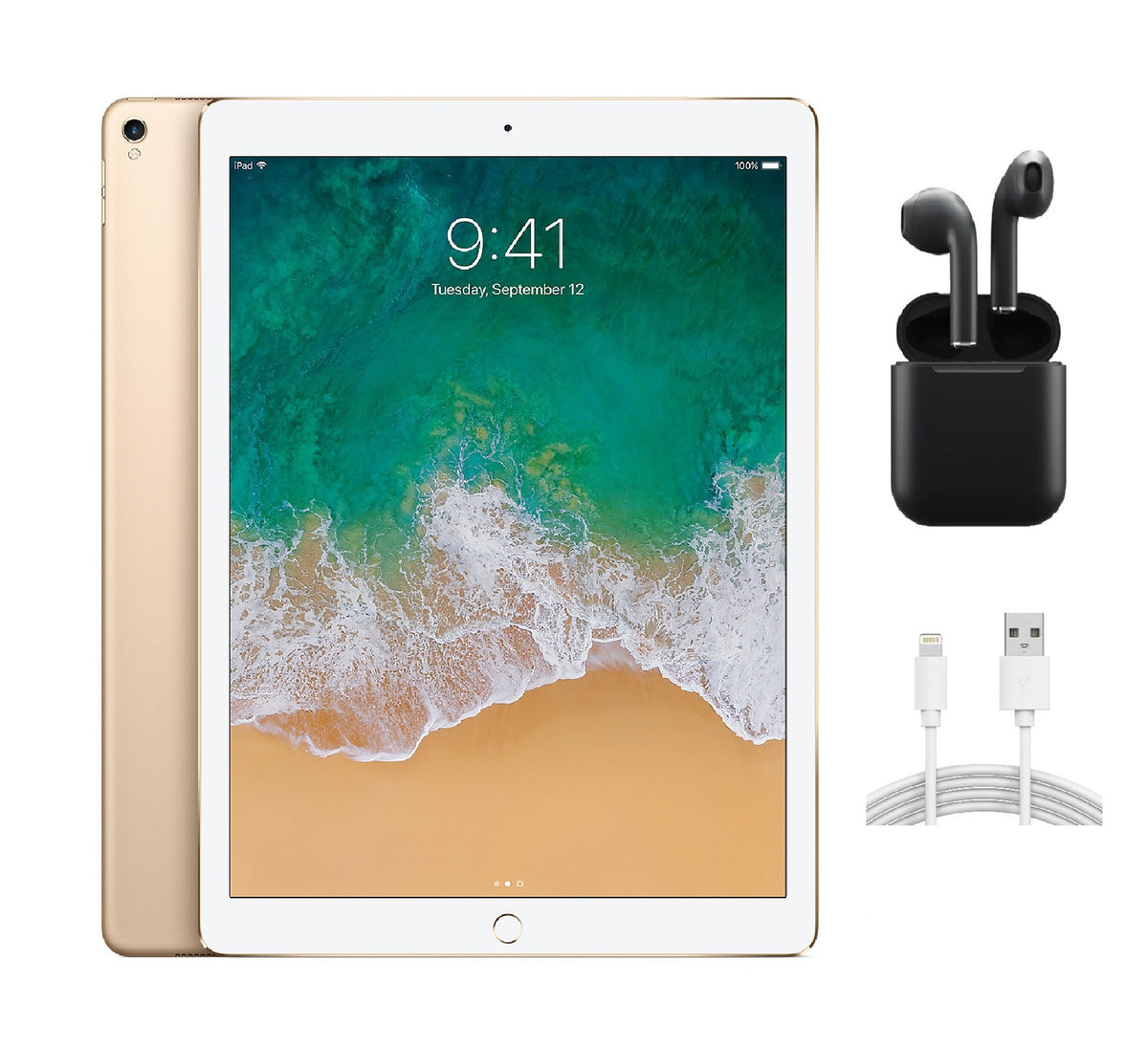 Refurbished Apple iPad Pro 12.9" (2nd Gen) A1670 (WiFi) 256GB Gold (Grade B) w/ Wireless Earbuds