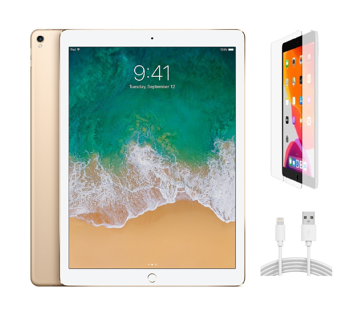 Refurbished Apple iPad Pro 12.9" (2nd Gen) A1670 (WiFi) 256GB Gold (Grade B) w/ Pre-Installed Tempered Glass