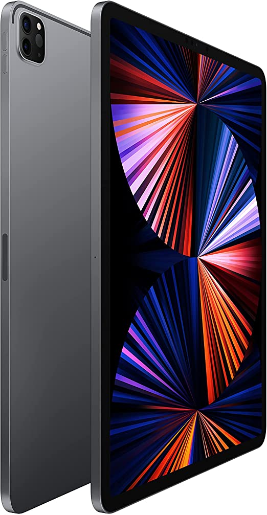 Refurbished Apple iPad Pro 12.9" (5th Gen) A2379 (WiFi + Cellular Unlocked) 128GB Space Gray (Grade A) Bundle with Pre-Installed Tempered Glass and Bluetooth Earbuds