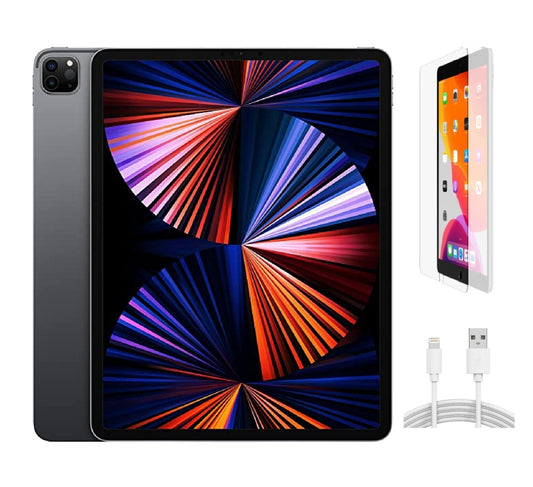 Refurbished Apple iPad Pro 12.9" (5th Gen) A2379 (WiFi + Cellular Unlocked) 128GB Space Gray (Grade A) w/ Pre-Installed Tempered Glass