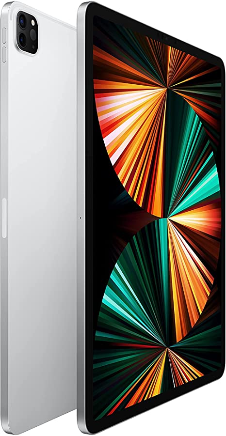 Refurbished Apple iPad Pro 12.9" (5th Gen) A2379 (WiFi + Cellular Unlocked) 128GB Silver (Grade B) Bundle with Pre-Installed Tempered Glass and Bluetooth Earbuds