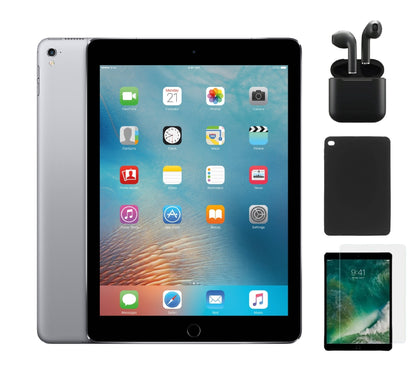 Refurbished Apple iPad Pro 9.7 (1st Gen) A1673 (WiFi + Cellular Unlocked) 32GB Space Gray (Grade B) Bundle with Case, Wireless Earbuds,Tempered Glass Screen Protector