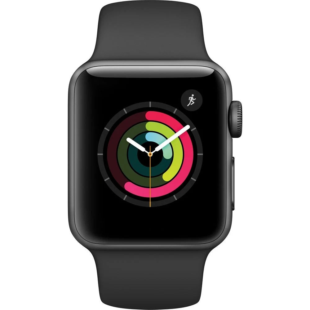 Refurbished Apple Watch Series 2 Aluminum 38mm A1757 (GPS Only, No Cellular) Space Gray (Grade A) Bundle with Pre-Installed Tempered Glass and Bluetooth Earbuds