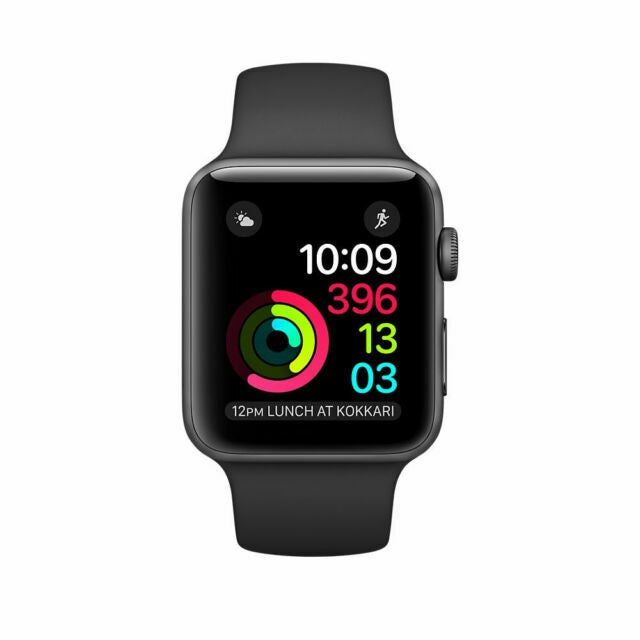 Refurbished Apple Watch Series 2 Aluminum 38mm A1757 (GPS Only, No Cellular) Space Gray (Grade A) w/ Pre-Installed Tempered Glass