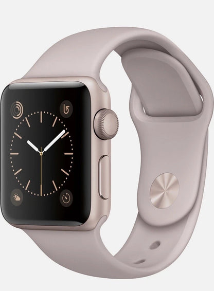 Refurbished Apple Watch Series 2 Aluminum 38mm A1757 (GPS Only, No Cellular) Rose Gold (Grade A) w/ Wireless Earbuds