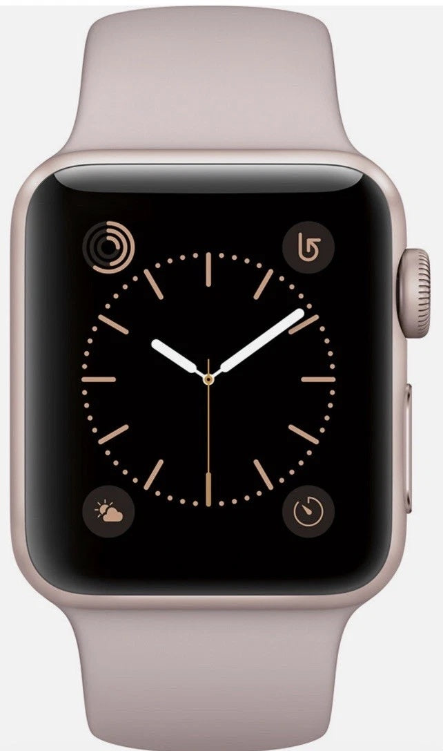 Refurbished Apple Watch Series 2 Aluminum 38mm A1757 (GPS Only, No Cellular) Rose Gold (Grade A) w/ Pre-Installed Tempered Glass