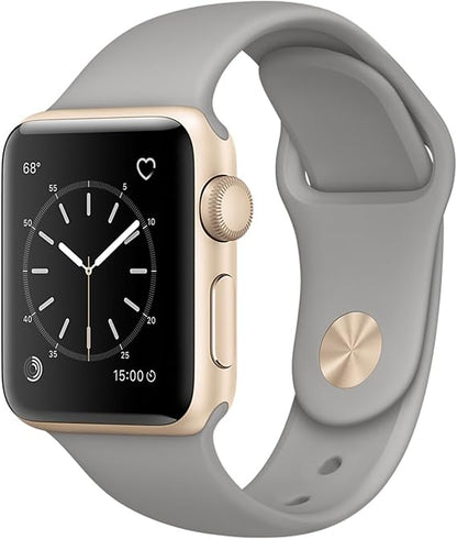 Refurbished Apple Watch Series 2 Aluminum 42mm A1758 (GPS Only, No Cellular) Gold (Grade A) w/ Pre-Installed Tempered Glass